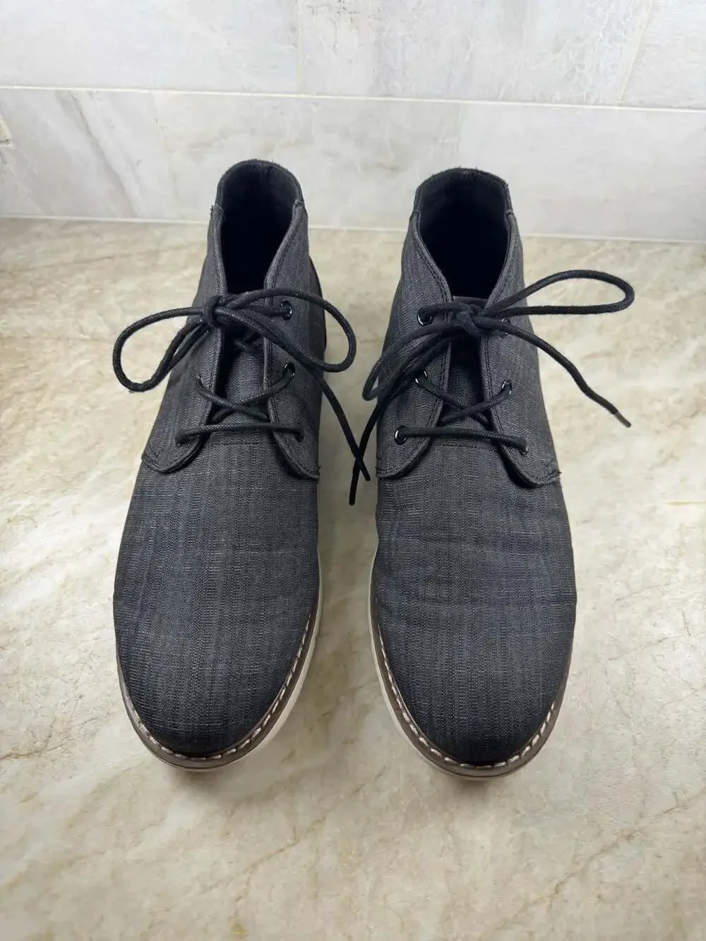 TOMS Navi Chukka Boots Men’s 10.5 Black Crosshatch Canvas Casual Lace Up